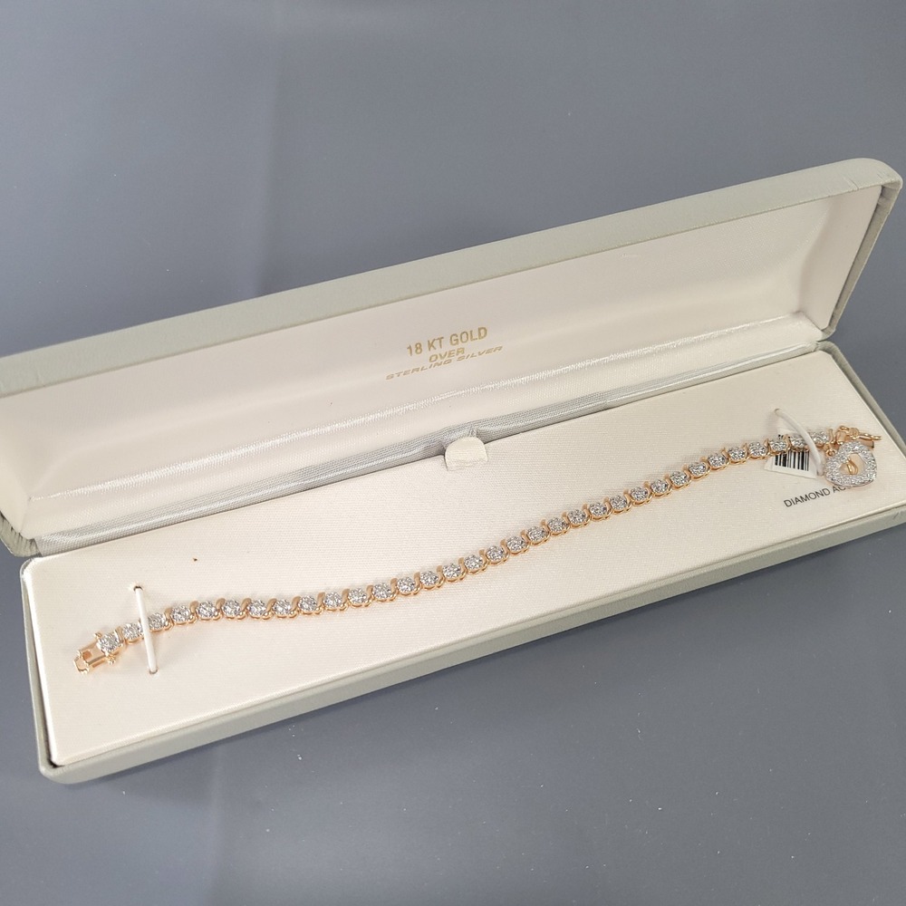 Ross Simons Tennis Bracelet 18k Gold Over Sterling Silver Diamond Accent Heart